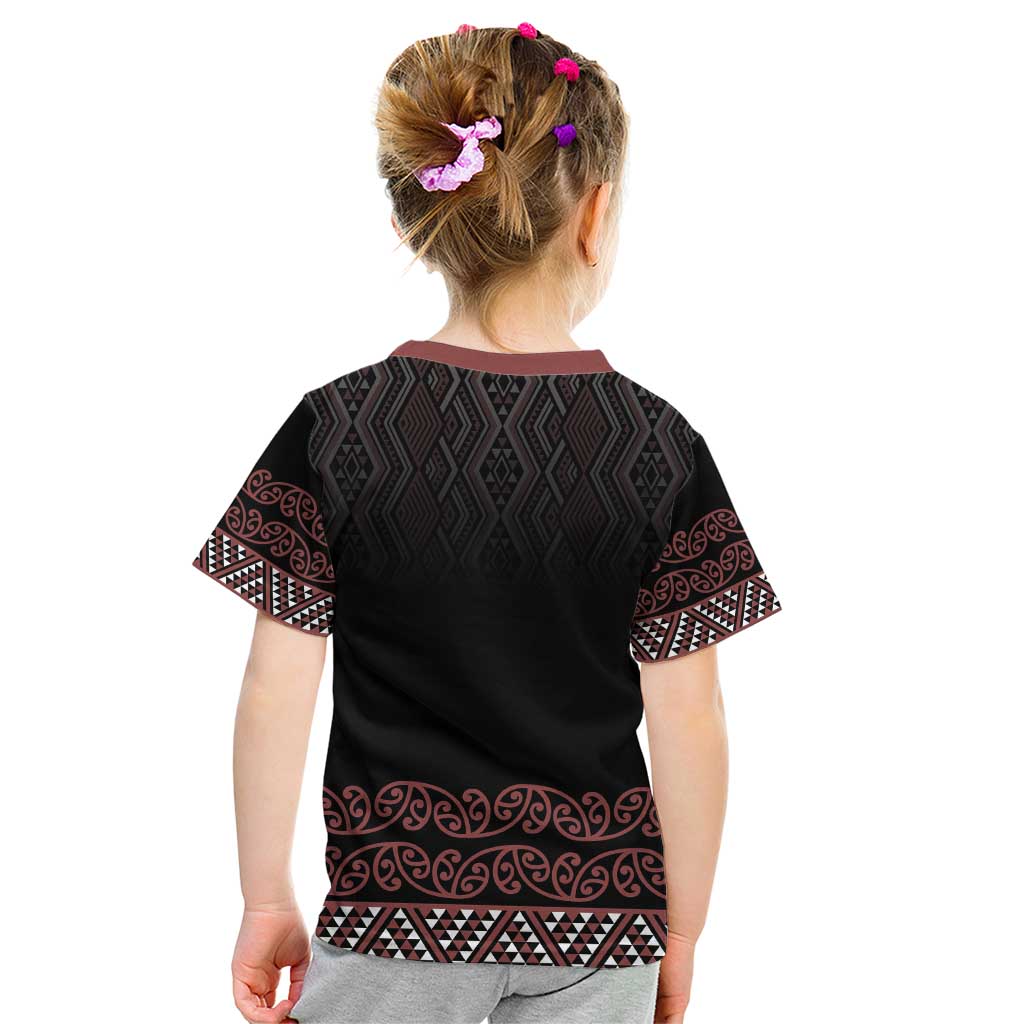 Maori Taniko Patterns Kid T Shirt Brown Niho Taniwha Mix Paatiki Motifs