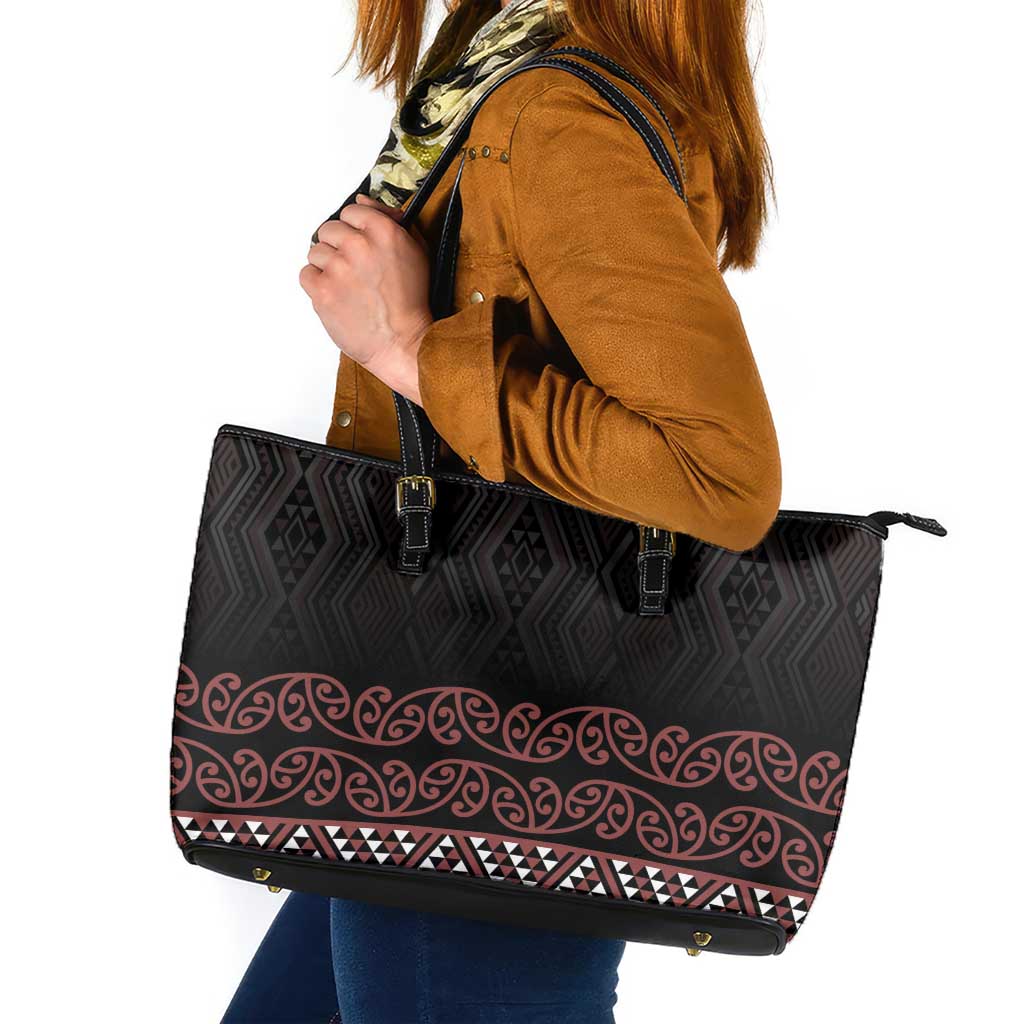 Maori Taniko Patterns Leather Tote Bag Brown Niho Taniwha Mix Paatiki Motifs