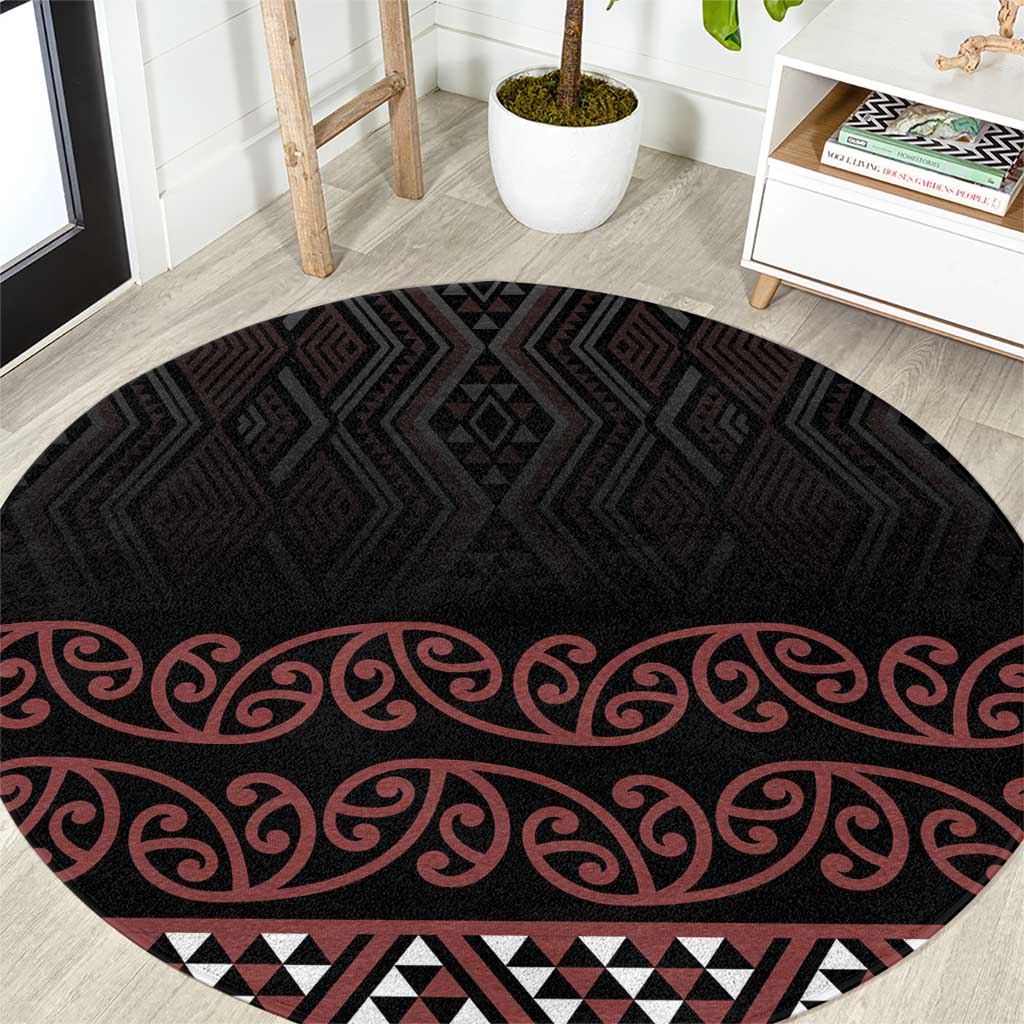 Maori Taniko Patterns Round Carpet Brown Niho Taniwha Mix Paatiki Motifs LT7 Brown - Polynesian Pride