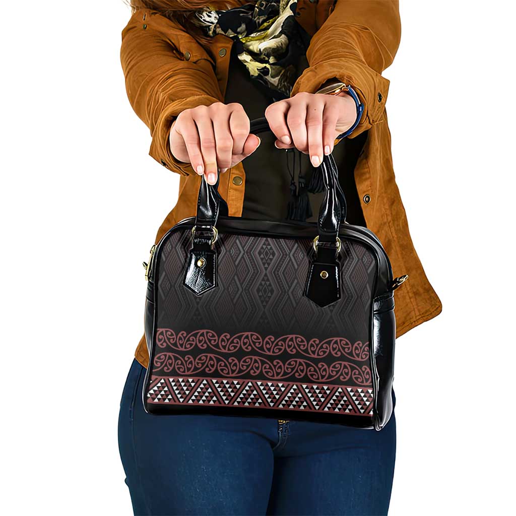Maori Taniko Patterns Shoulder Handbag Brown Niho Taniwha Mix Paatiki Motifs