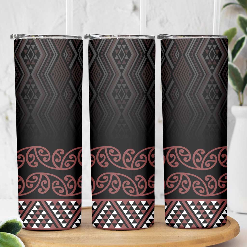 Maori Taniko Patterns Skinny Tumbler Brown Niho Taniwha Mix Paatiki Motifs