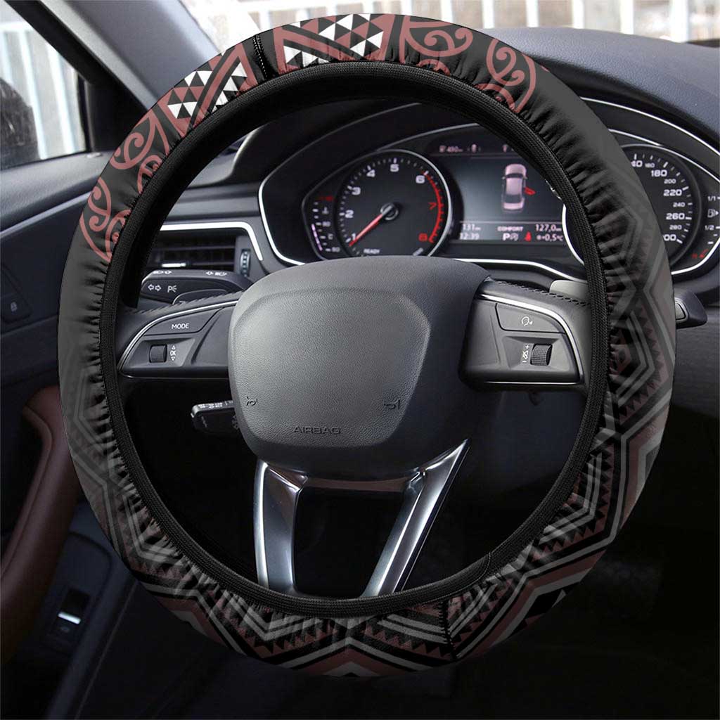 Maori Taniko Patterns Steering Wheel Cover Brown Niho Taniwha Mix Paatiki Motifs LT7 - Polynesian Pride