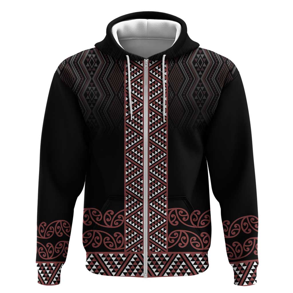 Maori Taniko Patterns Zip Hoodie Brown Niho Taniwha Mix Paatiki Motifs LT7 Zip Hoodie Brown - Polynesian Pride