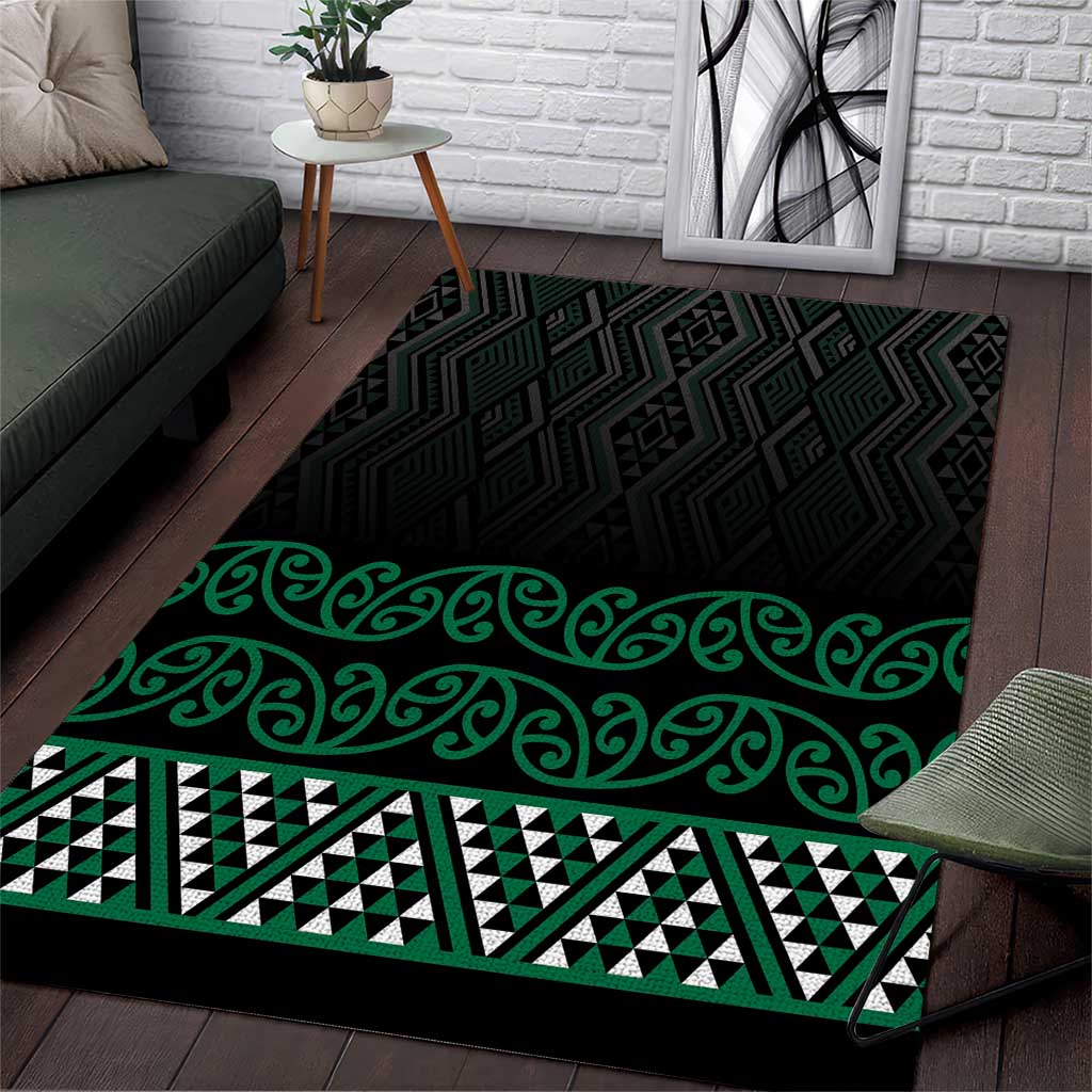 Maori Taniko Patterns Area Rug Pounamu Niho Taniwha Mix Paatiki Motifs LT7 Green - Polynesian Pride