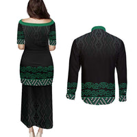 Maori Taniko Patterns Couples Matching Puletasi and Long Sleeve Button Shirt Pounamu Niho Taniwha Mix Paatiki Motifs