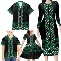 Maori Taniko Patterns Family Matching Long Sleeve Bodycon Dress and Hawaiian Shirt Pounamu Niho Taniwha Mix Paatiki Motifs LT7 - Polynesian Pride