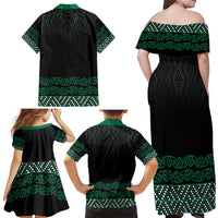 Maori Taniko Patterns Family Matching Off Shoulder Maxi Dress and Hawaiian Shirt Pounamu Niho Taniwha Mix Paatiki Motifs LT7 - Polynesian Pride