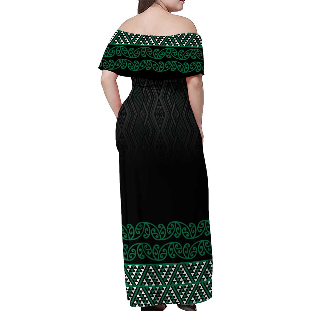Maori Taniko Patterns Family Matching Off Shoulder Maxi Dress and Hawaiian Shirt Pounamu Niho Taniwha Mix Paatiki Motifs LT7 - Polynesian Pride