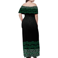 Maori Taniko Patterns Family Matching Off Shoulder Maxi Dress and Hawaiian Shirt Pounamu Niho Taniwha Mix Paatiki Motifs LT7 - Polynesian Pride