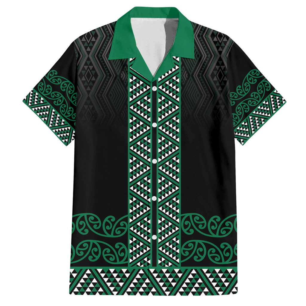 Maori Taniko Patterns Family Matching Off Shoulder Short Dress and Hawaiian Shirt Pounamu Niho Taniwha Mix Paatiki Motifs LT7 Dad's Shirt - Short Sleeve Green - Polynesian Pride