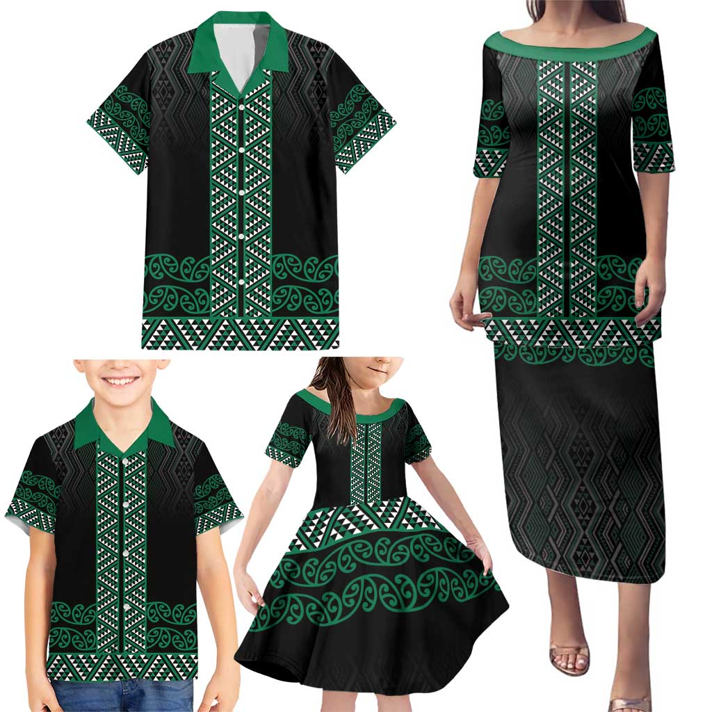 Maori Taniko Patterns Family Matching Puletasi and Hawaiian Shirt Pounamu Niho Taniwha Mix Paatiki Motifs LT7 - Polynesian Pride