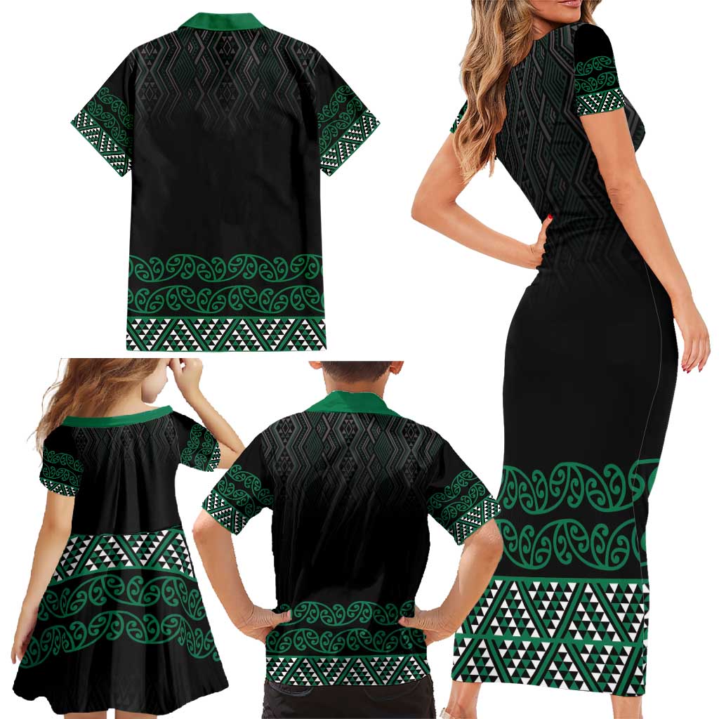Maori Taniko Patterns Family Matching Short Sleeve Bodycon Dress and Hawaiian Shirt Pounamu Niho Taniwha Mix Paatiki Motifs LT7 - Polynesian Pride