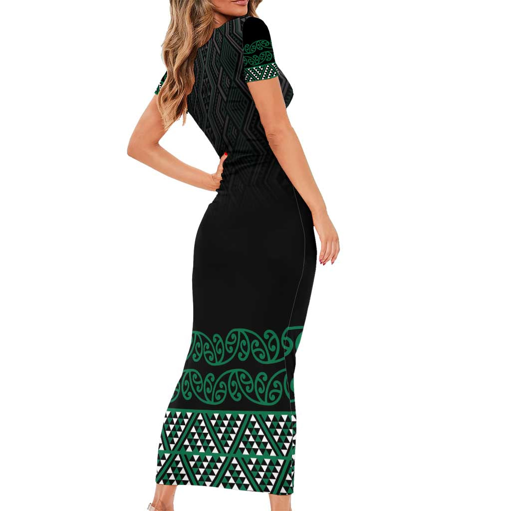 Maori Taniko Patterns Family Matching Short Sleeve Bodycon Dress and Hawaiian Shirt Pounamu Niho Taniwha Mix Paatiki Motifs LT7 - Polynesian Pride