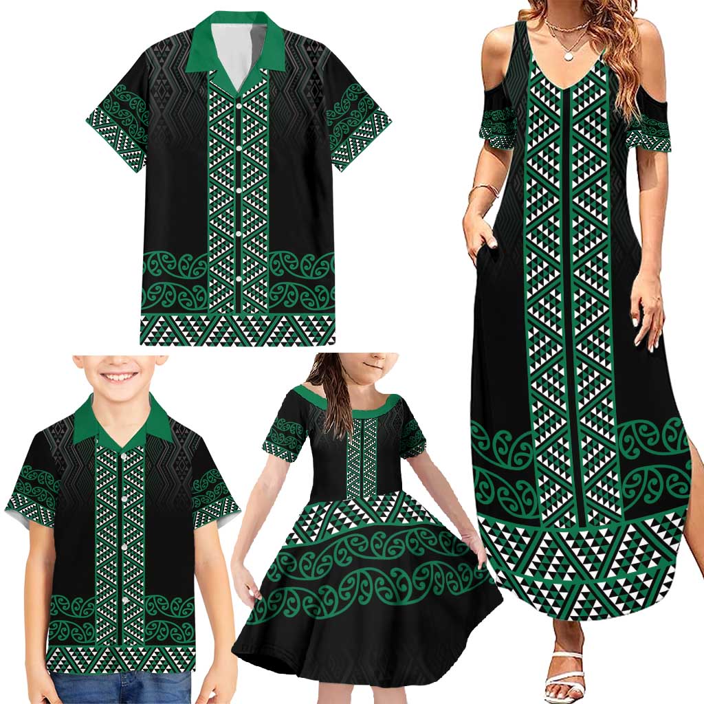 Maori Taniko Patterns Family Matching Summer Maxi Dress and Hawaiian Shirt Pounamu Niho Taniwha Mix Paatiki Motifs LT7 - Polynesian Pride