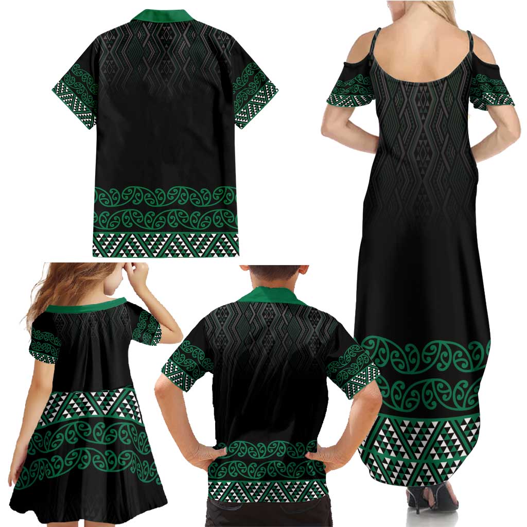 Maori Taniko Patterns Family Matching Summer Maxi Dress and Hawaiian Shirt Pounamu Niho Taniwha Mix Paatiki Motifs LT7 - Polynesian Pride