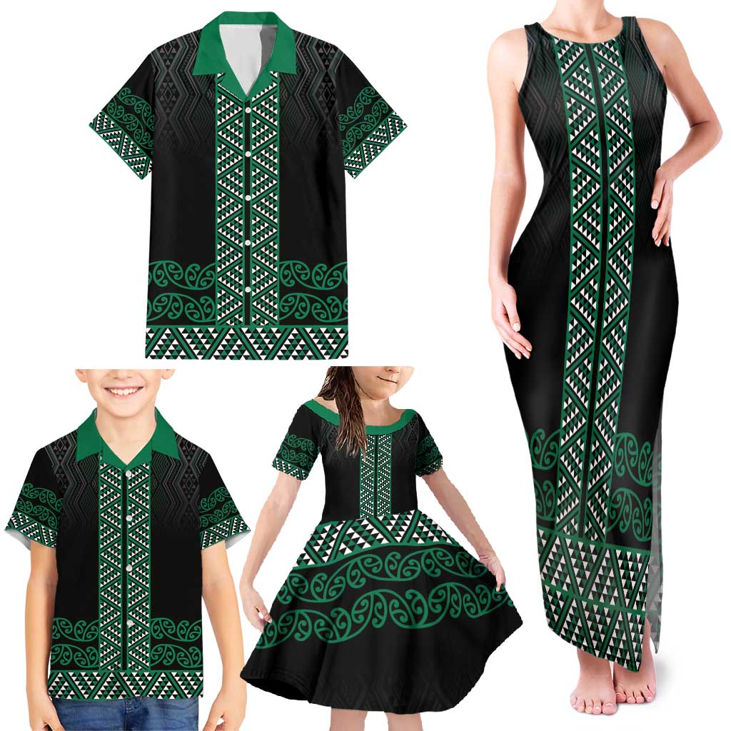 Maori Taniko Patterns Family Matching Tank Maxi Dress and Hawaiian Shirt Pounamu Niho Taniwha Mix Paatiki Motifs LT7 - Polynesian Pride