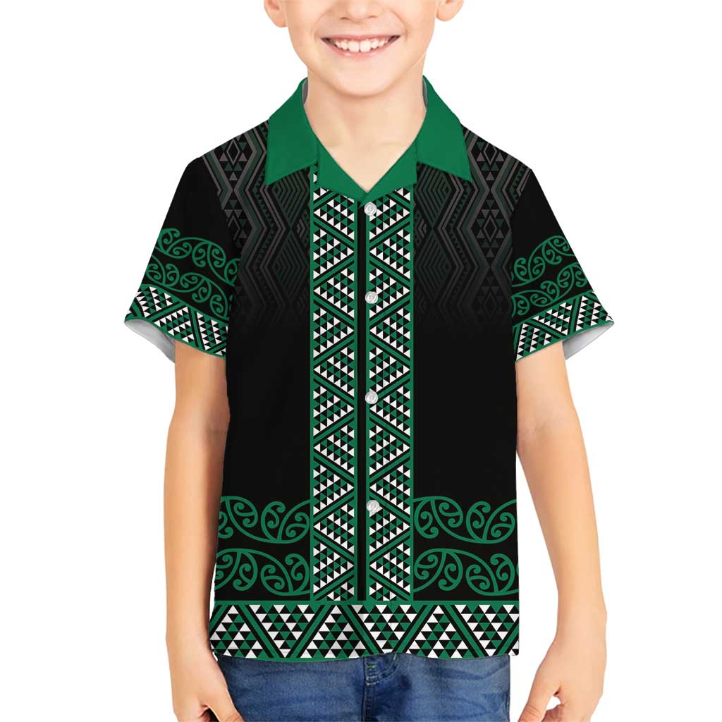 Maori Taniko Patterns Family Matching Tank Maxi Dress and Hawaiian Shirt Pounamu Niho Taniwha Mix Paatiki Motifs LT7 Son's Shirt Green - Polynesian Pride
