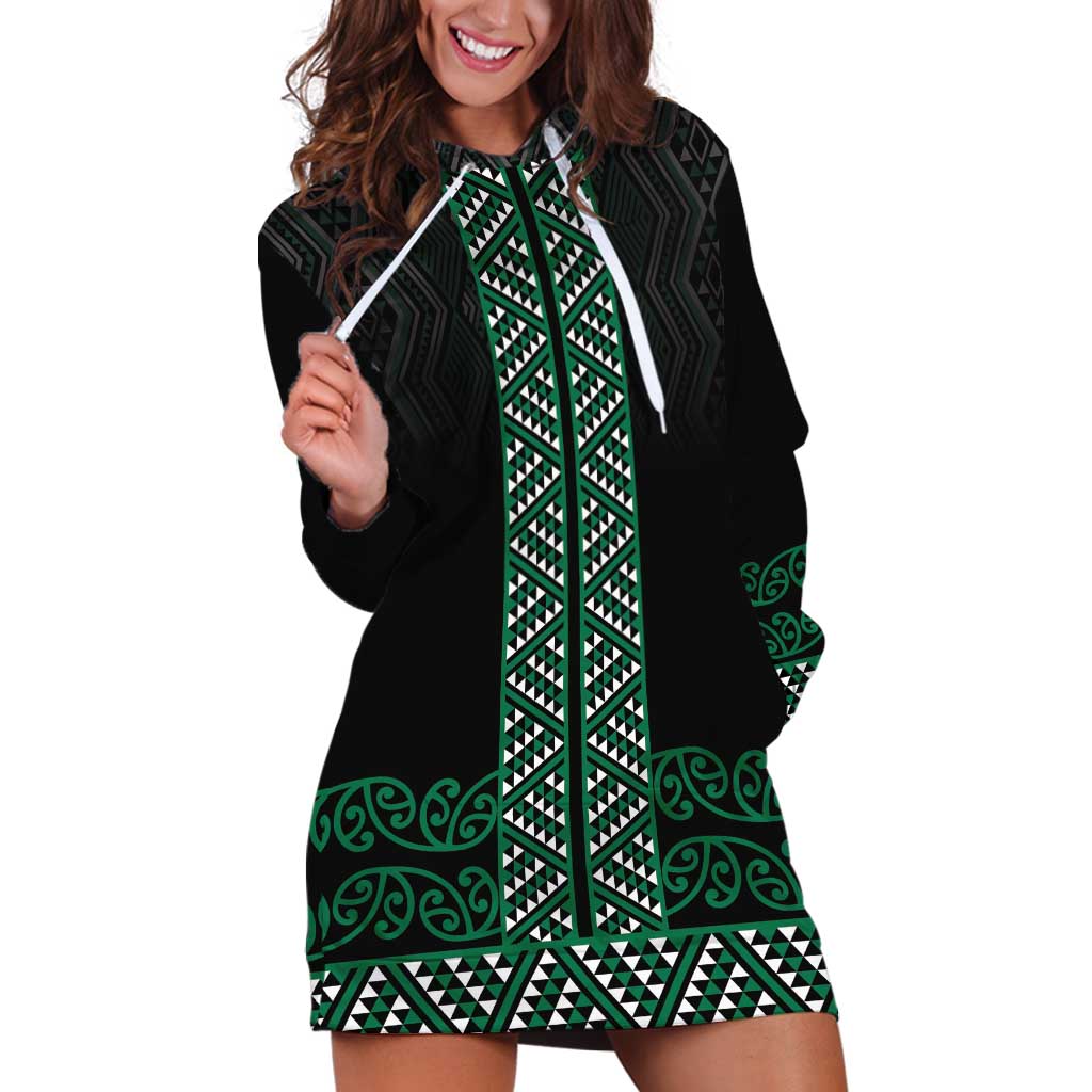 Maori Taniko Patterns Hoodie Dress Pounamu Niho Taniwha Mix Paatiki Motifs