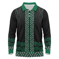 Maori Taniko Patterns Long Sleeve Polo Shirt Pounamu Niho Taniwha Mix Paatiki Motifs
