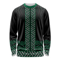 Maori Taniko Patterns Long Sleeve Shirt Pounamu Niho Taniwha Mix Paatiki Motifs