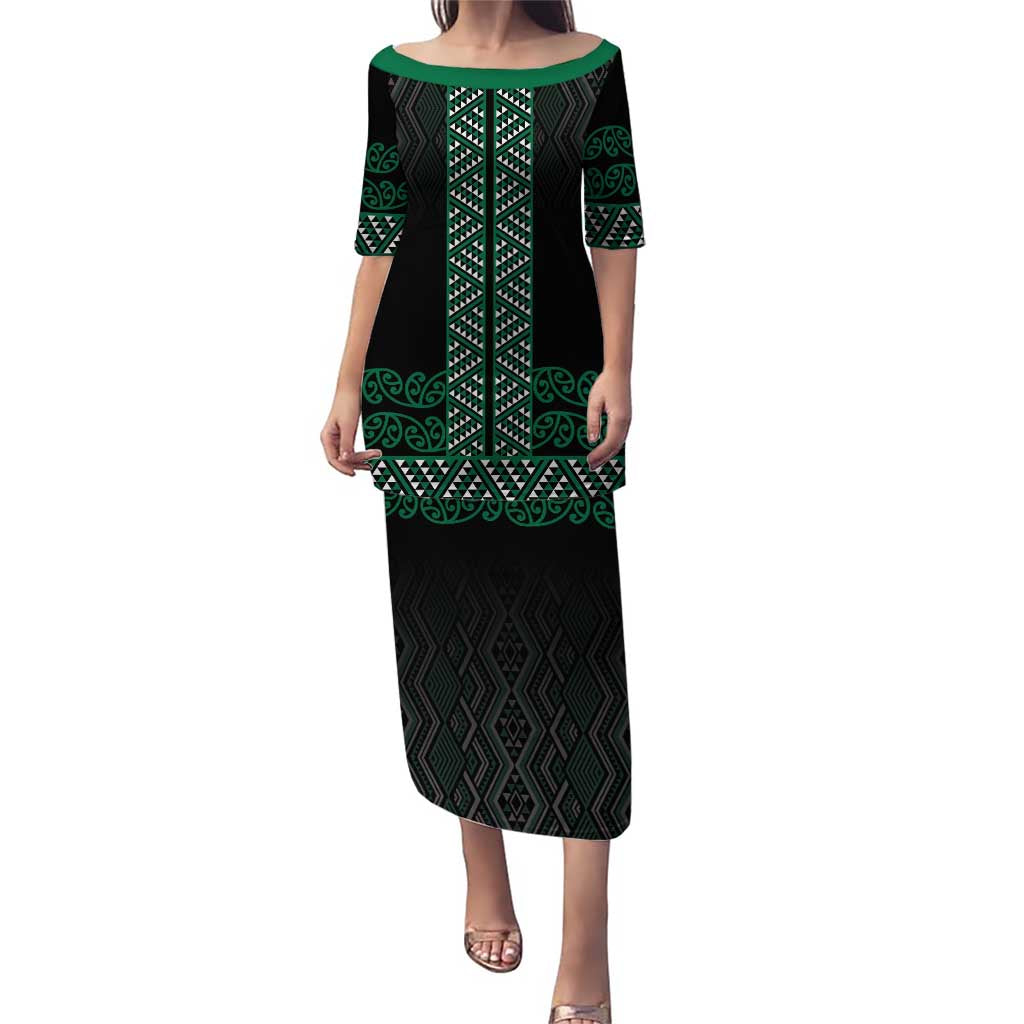 Maori Taniko Patterns Puletasi Pounamu Niho Taniwha Mix Paatiki Motifs LT7 Long Dress Green - Polynesian Pride