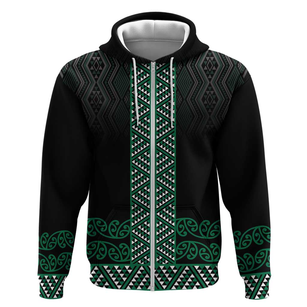 Maori Taniko Patterns Zip Hoodie Pounamu Niho Taniwha Mix Paatiki Motifs LT7 Zip Hoodie Green - Polynesian Pride