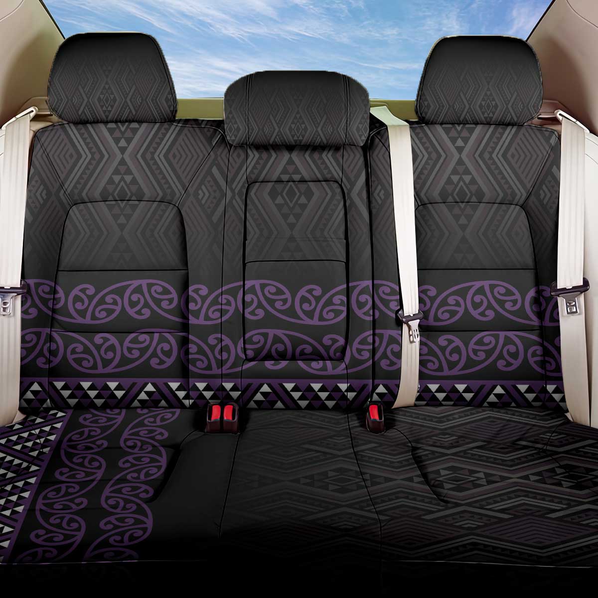 Maori Taniko Patterns Back Car Seat Cover Purple Niho Taniwha Mix Paatiki Motifs