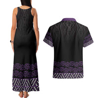 Maori Taniko Patterns Couples Matching Tank Maxi Dress and Hawaiian Shirt Purple Niho Taniwha Mix Paatiki Motifs