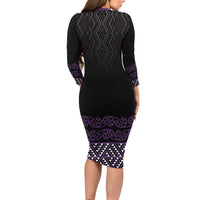 Maori Taniko Patterns Family Matching Long Sleeve Bodycon Dress and Hawaiian Shirt Purple Niho Taniwha Mix Paatiki Motifs LT7 - Polynesian Pride