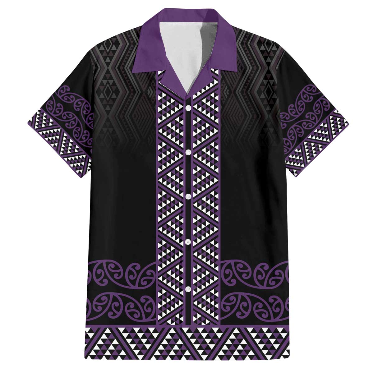 Maori Taniko Patterns Family Matching Off The Shoulder Long Sleeve Dress and Hawaiian Shirt Purple Niho Taniwha Mix Paatiki Motifs LT7 Dad's Shirt - Short Sleeve Purple - Polynesian Pride