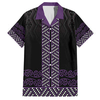 Maori Taniko Patterns Family Matching Off The Shoulder Long Sleeve Dress and Hawaiian Shirt Purple Niho Taniwha Mix Paatiki Motifs LT7 Dad's Shirt - Short Sleeve Purple - Polynesian Pride