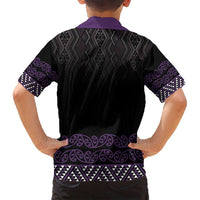 Maori Taniko Patterns Family Matching Off Shoulder Maxi Dress and Hawaiian Shirt Purple Niho Taniwha Mix Paatiki Motifs LT7 - Polynesian Pride