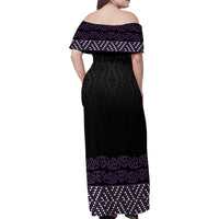 Maori Taniko Patterns Family Matching Off Shoulder Maxi Dress and Hawaiian Shirt Purple Niho Taniwha Mix Paatiki Motifs LT7 - Polynesian Pride