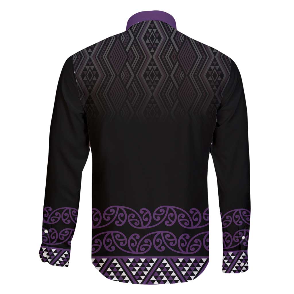 Maori Taniko Patterns Family Matching Off Shoulder Short Dress and Hawaiian Shirt Purple Niho Taniwha Mix Paatiki Motifs LT7 - Polynesian Pride