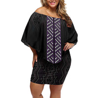 Maori Taniko Patterns Family Matching Off Shoulder Short Dress and Hawaiian Shirt Purple Niho Taniwha Mix Paatiki Motifs LT7 Mom's Dress Purple - Polynesian Pride