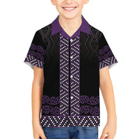 Maori Taniko Patterns Family Matching Puletasi and Hawaiian Shirt Purple Niho Taniwha Mix Paatiki Motifs LT7 Son's Shirt Purple - Polynesian Pride