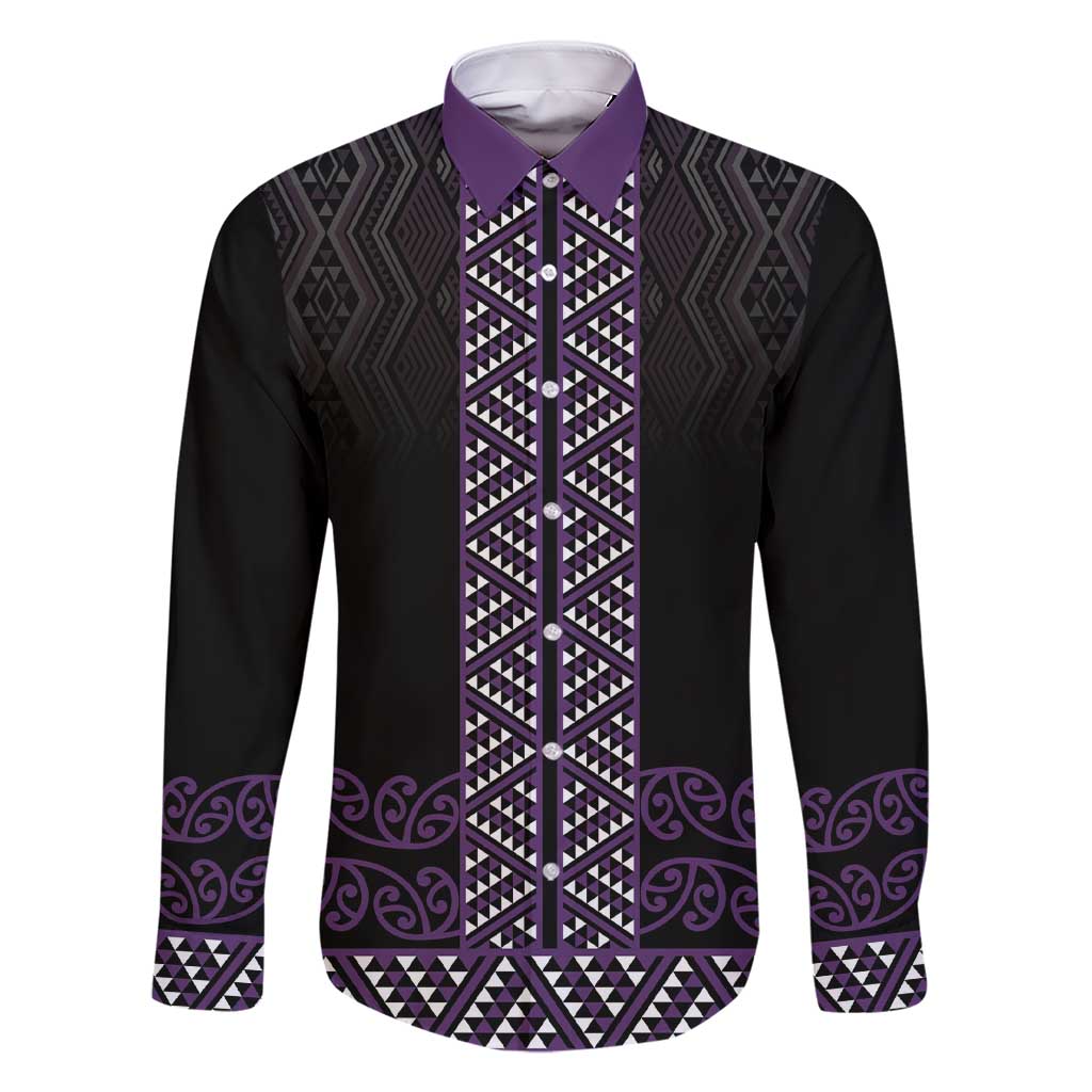 Maori Taniko Patterns Family Matching Short Sleeve Bodycon Dress and Hawaiian Shirt Purple Niho Taniwha Mix Paatiki Motifs LT7 Dad's Shirt - Long Sleeve Purple - Polynesian Pride