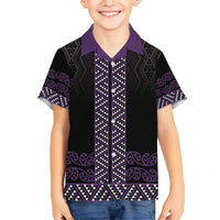 Maori Taniko Patterns Family Matching Short Sleeve Bodycon Dress and Hawaiian Shirt Purple Niho Taniwha Mix Paatiki Motifs LT7 Son's Shirt Purple - Polynesian Pride