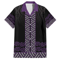 Maori Taniko Patterns Family Matching Summer Maxi Dress and Hawaiian Shirt Purple Niho Taniwha Mix Paatiki Motifs LT7 Dad's Shirt - Short Sleeve Purple - Polynesian Pride
