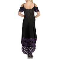 Maori Taniko Patterns Family Matching Summer Maxi Dress and Hawaiian Shirt Purple Niho Taniwha Mix Paatiki Motifs LT7 - Polynesian Pride