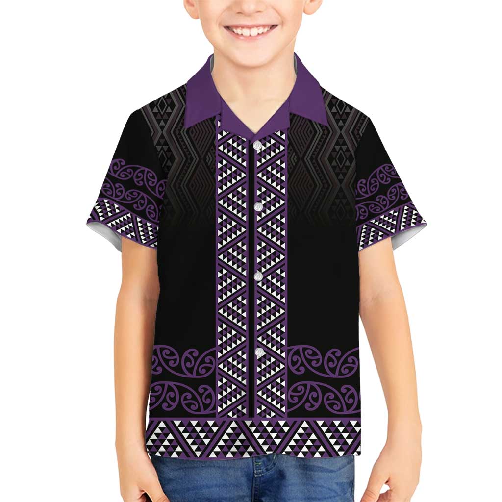 Maori Taniko Patterns Family Matching Summer Maxi Dress and Hawaiian Shirt Purple Niho Taniwha Mix Paatiki Motifs LT7 Son's Shirt Purple - Polynesian Pride
