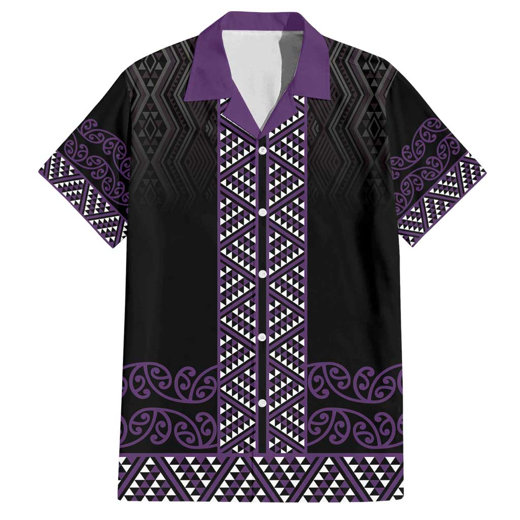 Maori Taniko Patterns Family Matching Tank Maxi Dress and Hawaiian Shirt Purple Niho Taniwha Mix Paatiki Motifs LT7 Dad's Shirt - Short Sleeve Purple - Polynesian Pride