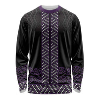 Maori Taniko Patterns Long Sleeve Shirt Purple Niho Taniwha Mix Paatiki Motifs LT7 Unisex Purple - Polynesian Pride