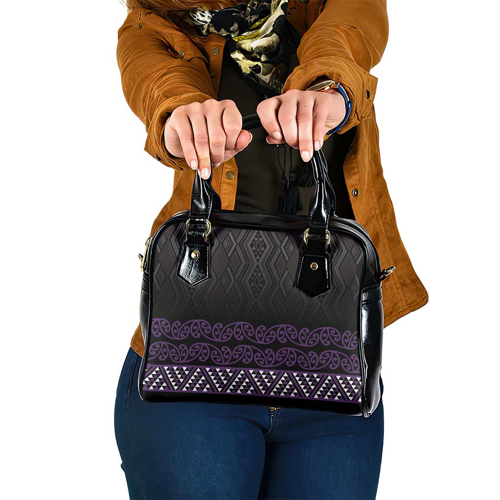 Maori Taniko Patterns Shoulder Handbag Purple Niho Taniwha Mix Paatiki Motifs