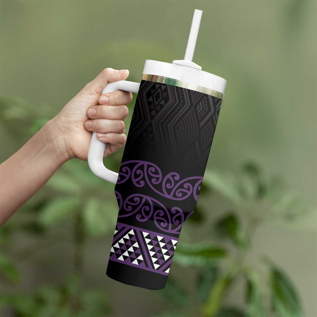 Maori Taniko Patterns Tumbler With Handle Purple Niho Taniwha Mix Paatiki Motifs