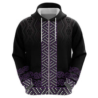 Maori Taniko Patterns Zip Hoodie Purple Niho Taniwha Mix Paatiki Motifs LT7 - Polynesian Pride