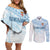 Fiji Rugby Custom Kaiviti Masi Couples Matching Off Shoulder Short Dress and Long Sleeve Button Shirt Turquoise - Polynesian Pride