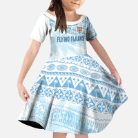 Fiji Rugby Custom Kaiviti Masi Family Matching Long Sleeve Bodycon Dress and Hawaiian Shirt Turquoise LT7 Daughter's Dress Turquoise - Polynesian Pride