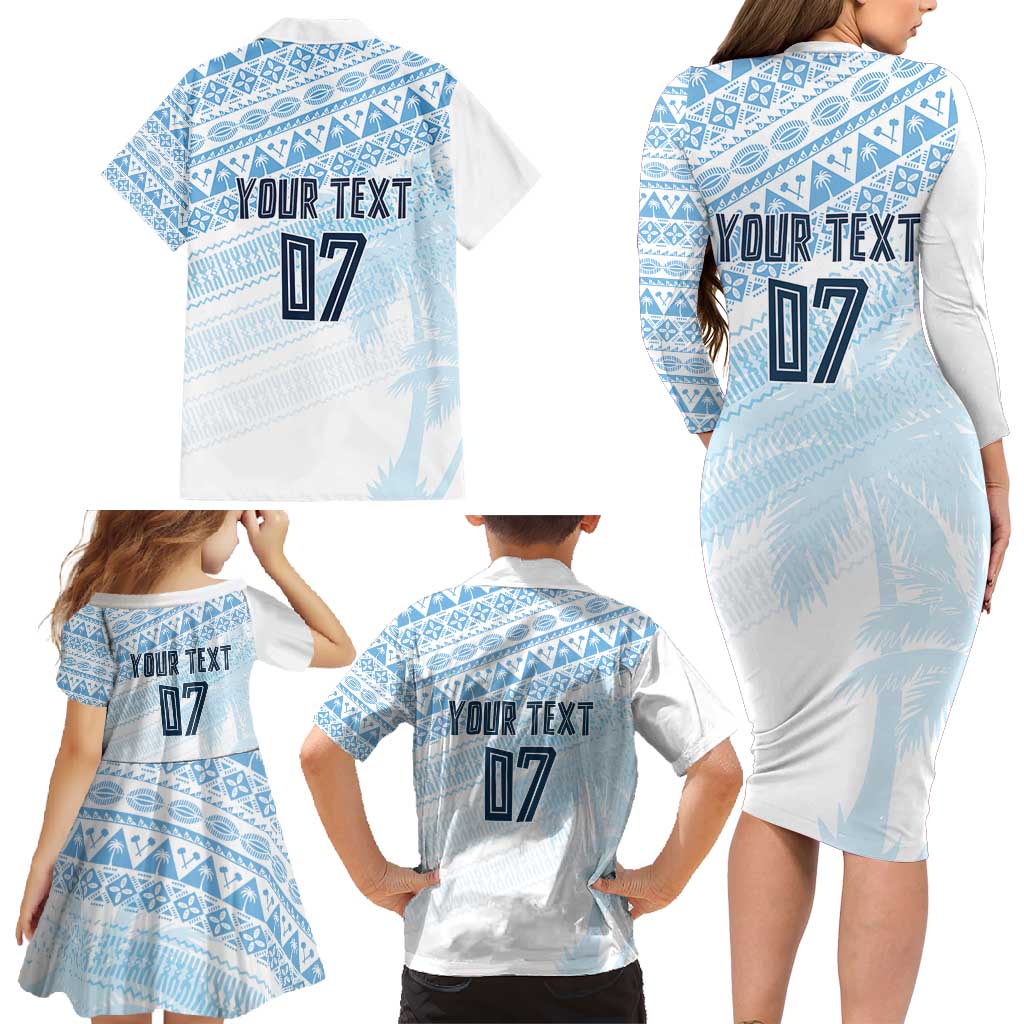 Fiji Rugby Custom Kaiviti Masi Family Matching Long Sleeve Bodycon Dress and Hawaiian Shirt Turquoise LT7 - Polynesian Pride