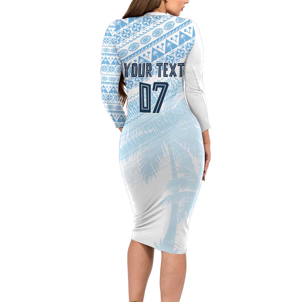 Fiji Rugby Custom Kaiviti Masi Family Matching Long Sleeve Bodycon Dress and Hawaiian Shirt Turquoise LT7 - Polynesian Pride